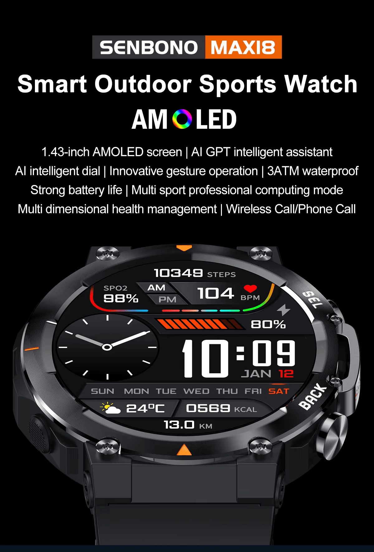 MAX18 Men Smartwatch AMOLED1.43inch Big Screen BT Calls Gesture Control AI Voice Sports Smart Watch Men - image 7
