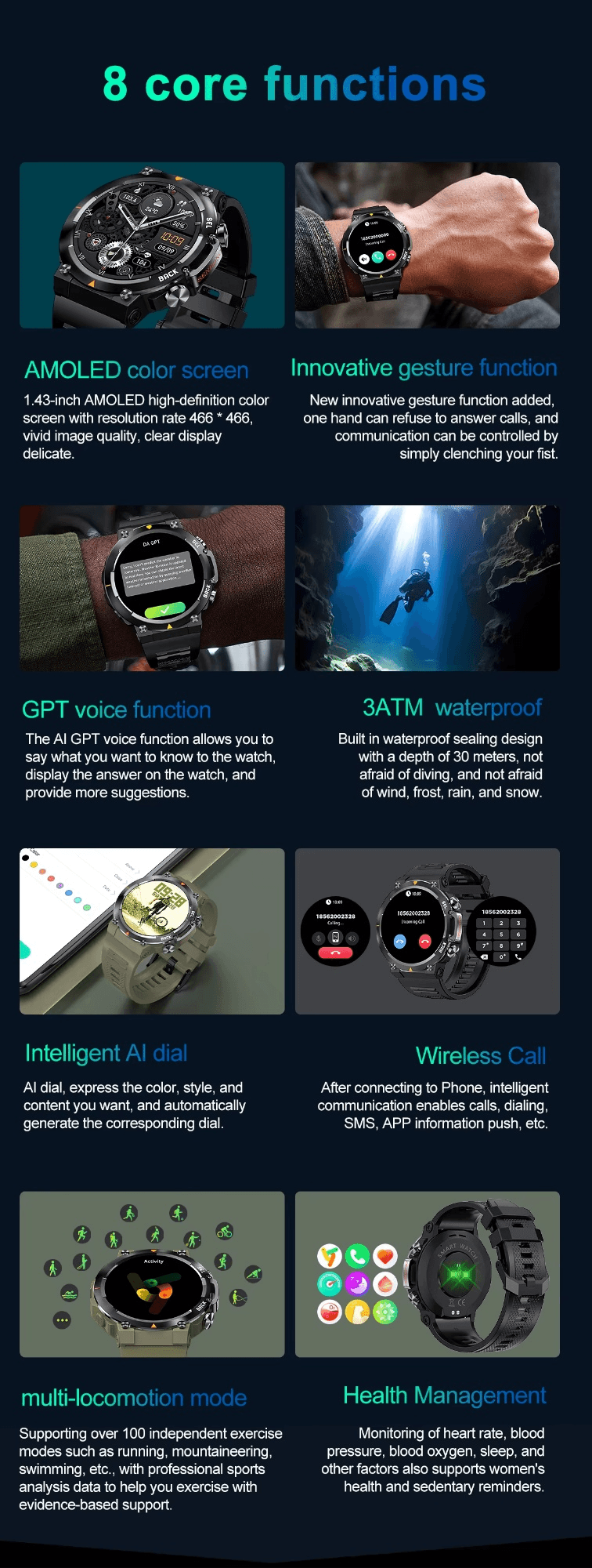 MAX18 Men Smartwatch AMOLED1.43inch Big Screen BT Calls Gesture Control AI Voice Sports Smart Watch Men - image 8