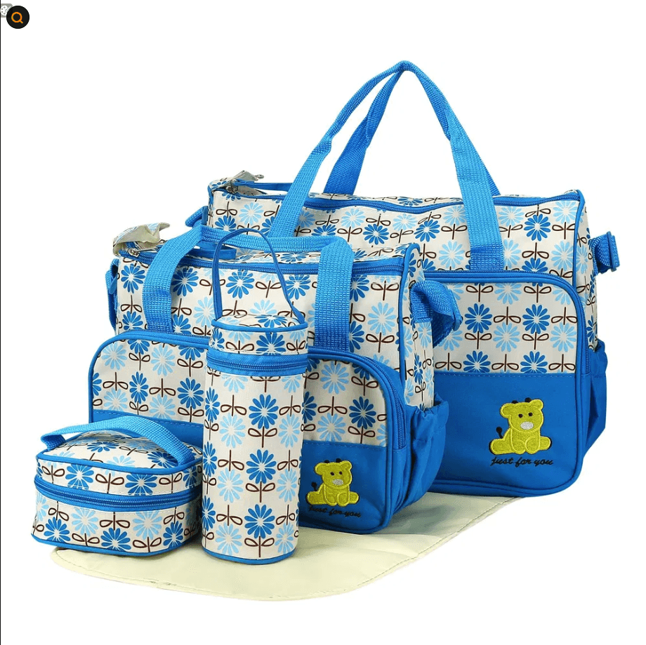 5PCS Baby Nappy Diaper Bags Set Mummy Diaper Shoulder Bags W Nappy Changing Pad Insulated Pockets Travel Tote Bags - image 5