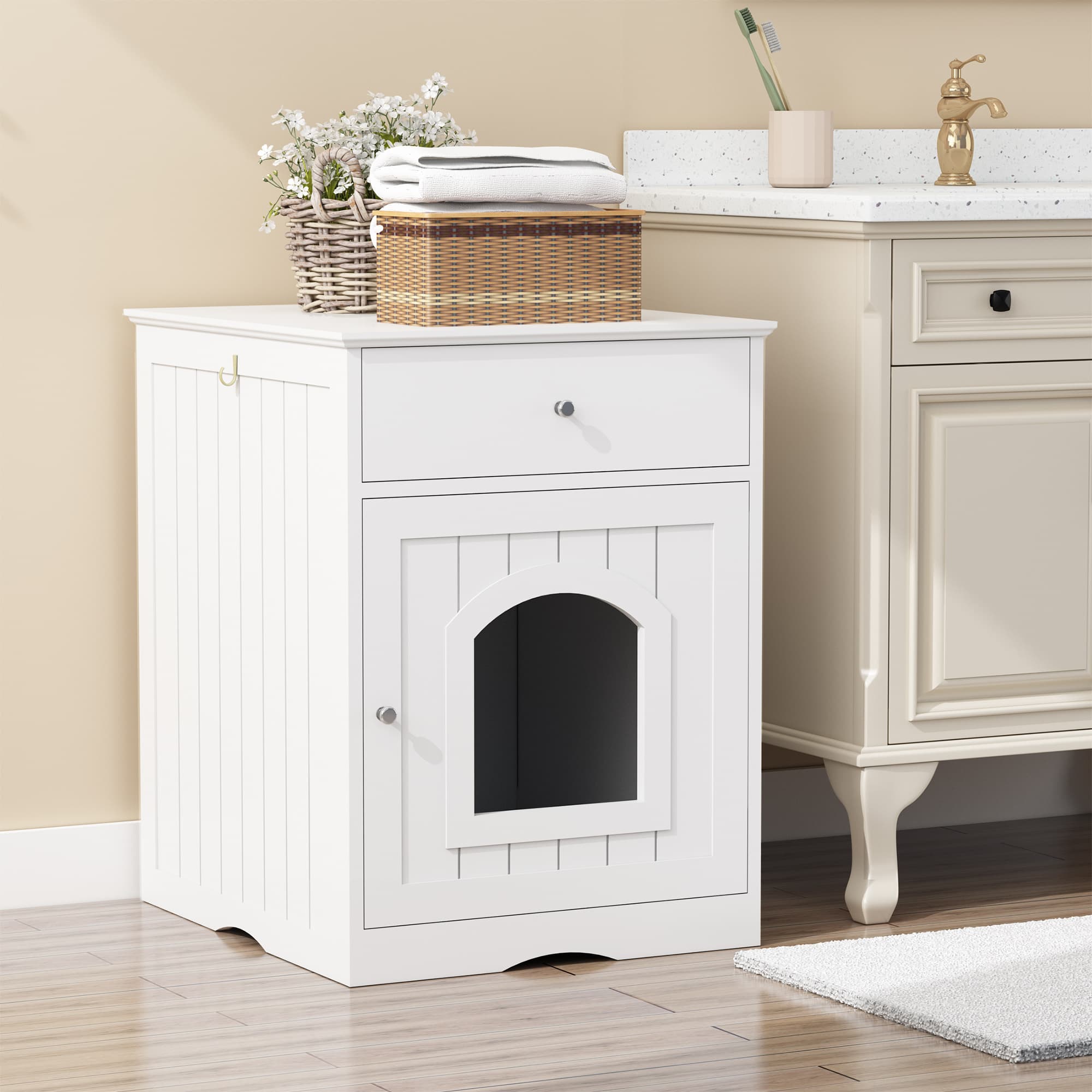 Wooden Pet House Litter Box Fence With Drawers - image 3