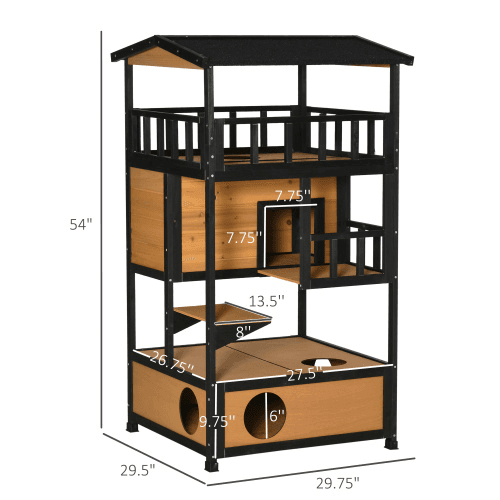 Wooden Outdoor Cat House, Wild Cat Shelter Kitten Tree - image 4