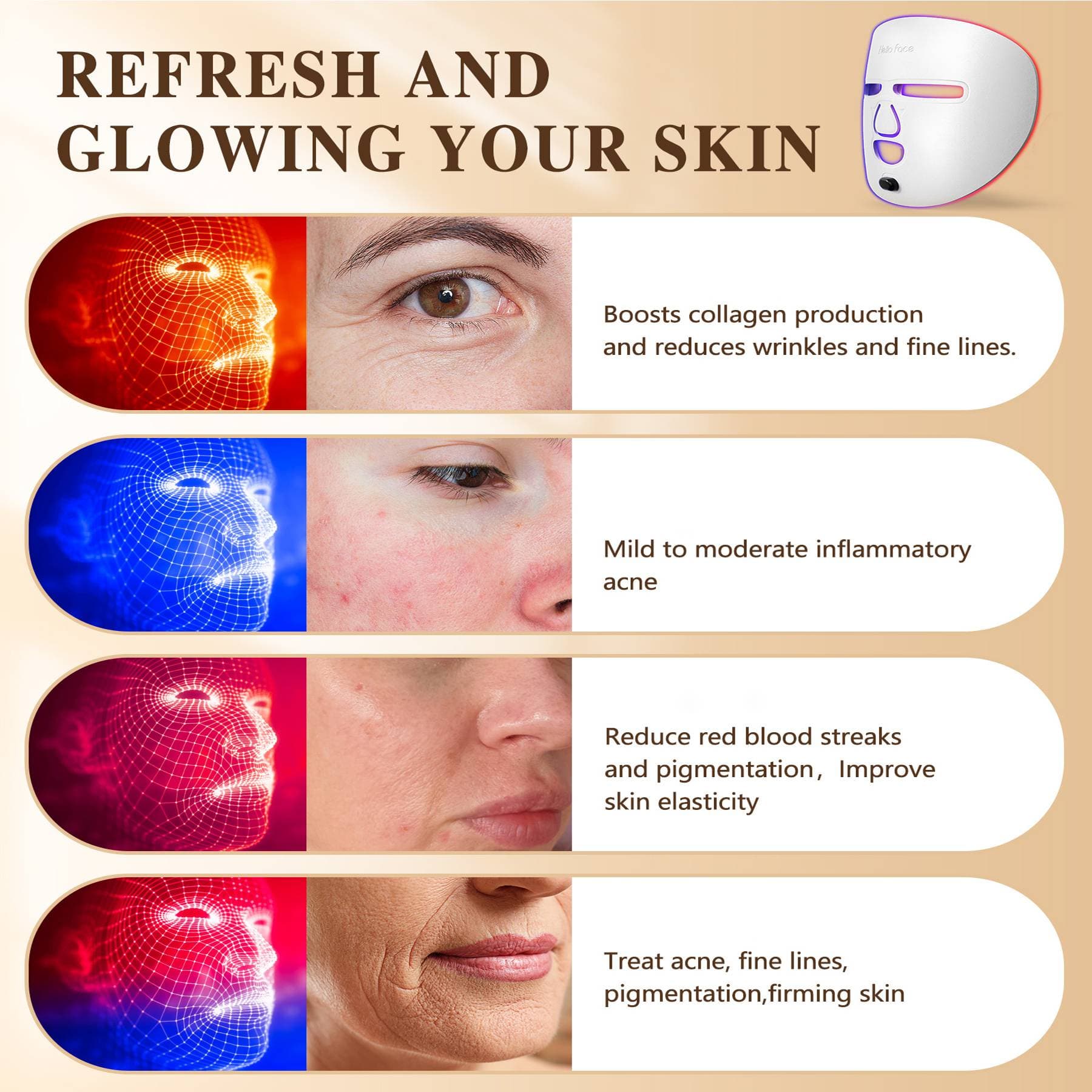 LED Face Mask Facial Care Tool, Red Light Therapy Mask For Face For Home Travel - image 2