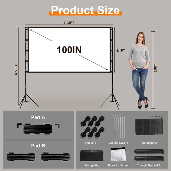 100inch/120inch Options Projector Screen With Stand 16:9 4K HD Rear Front Wrinkle-Free Portable And Foldable Movie Screen With Carry Bag For Indoor Outdoor Home Theater Backyard Cinema - image 5