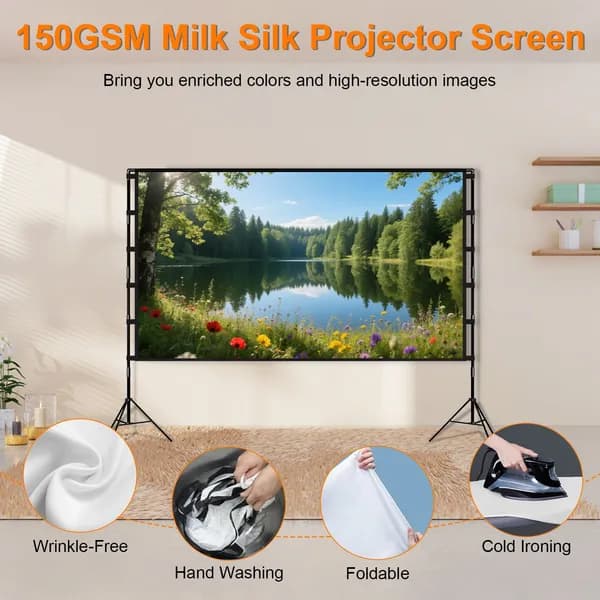 100inch/120inch Options Projector Screen With Stand 16:9 4K HD Rear Front Wrinkle-Free Portable And Foldable Movie Screen With Carry Bag For Indoor Outdoor Home Theater Backyard Cinema - image 3