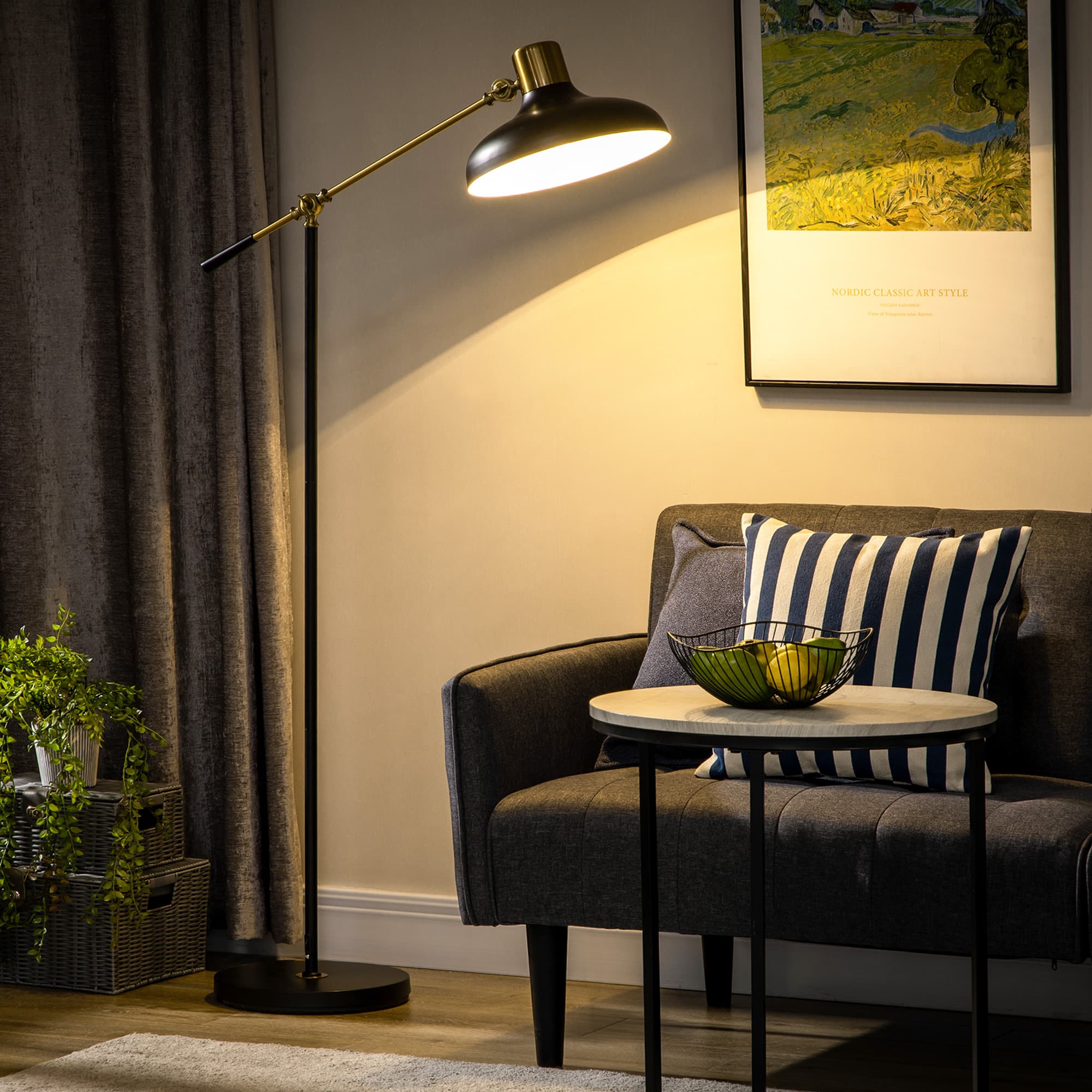 Adjustable Floor Lamps for Living Room, Standing Lamp for Bedroom with Balance Arm, Tall Black and Gold Lamp - image 4