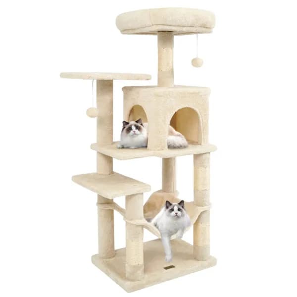 44" Multi-Level Cat Tree With Spacious Top Perch, 2-Door Condo & Hammock For Indoor Cats -Beige - image 4