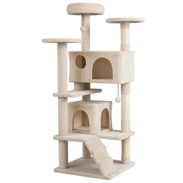 52" Tall Cat Tree Tower With Perches & Condos, Multi-Cat Playground With Scratching Posts (Beige) - image 4
