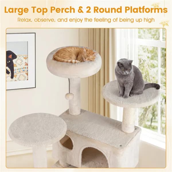 52" Tall Cat Tree Tower With Perches & Condos, Multi-Cat Playground With Scratching Posts (Beige) - image 5