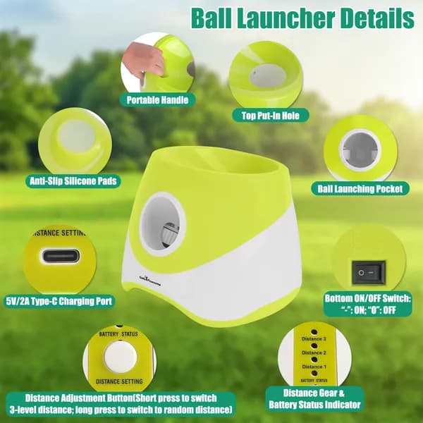 Automatic Dog Ball Launcher Rechargeable Interactive Pet Ball Thrower For Small Medium Dogs Interactive Dog Fetch Toy With 3 Adjustable Distance Settings (6m/10m/14m) 6Pcs 2.3in Balls - image 4