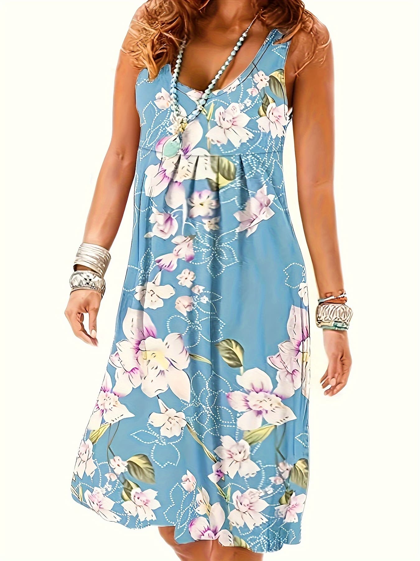 Self-pick-up Plus Size Women's Printed V Neck Micro Stretch Tank Dress Fashion Casual Dresses  Only Self-pickup Is Supported - image 3