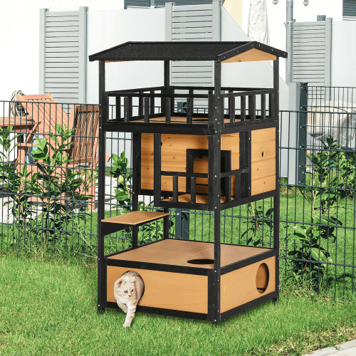 Wooden Outdoor Cat House, Wild Cat Shelter Kitten Tree - image 2