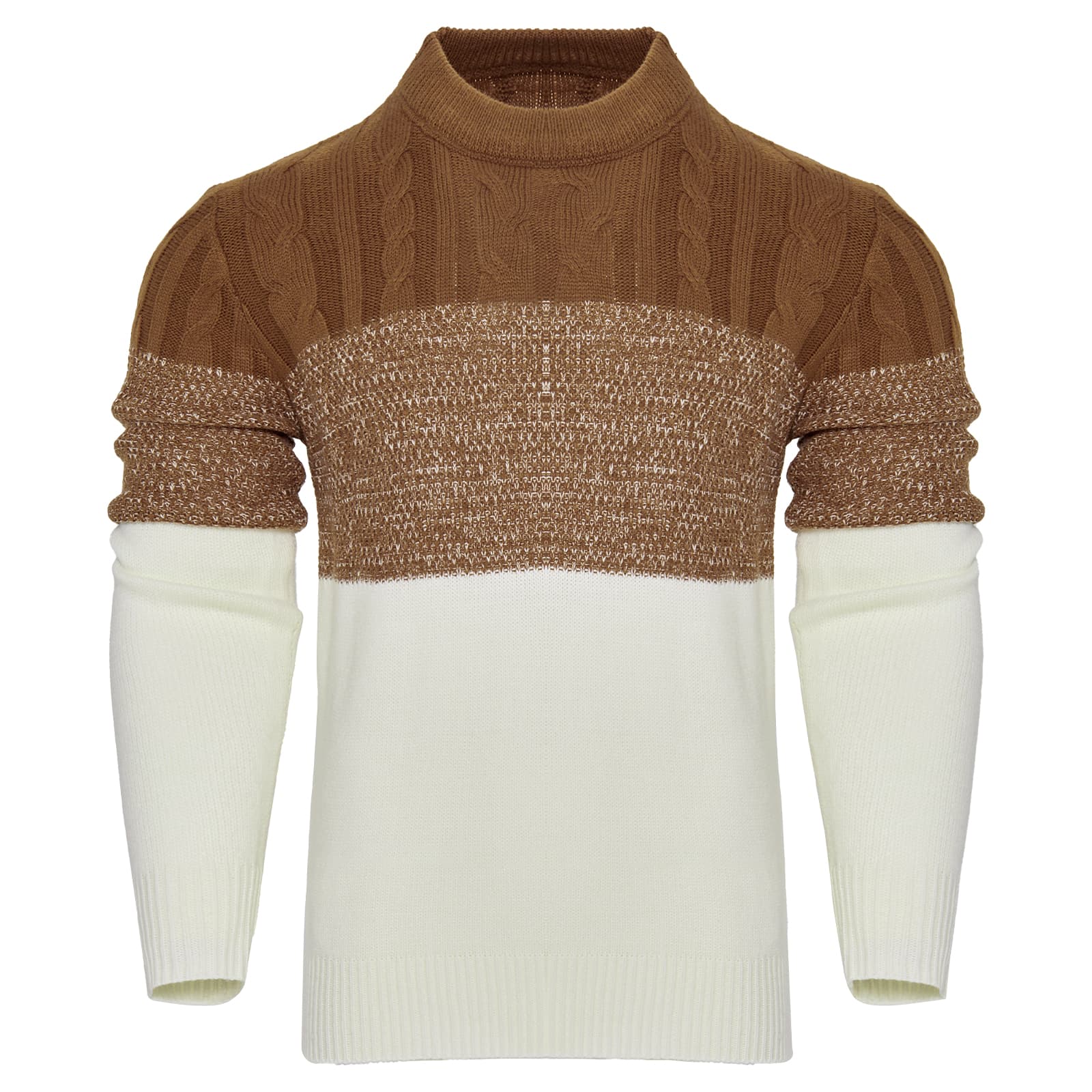 Men's Casual Color Block Long Sleeve Cable Knit Pullover Sweater - image 7