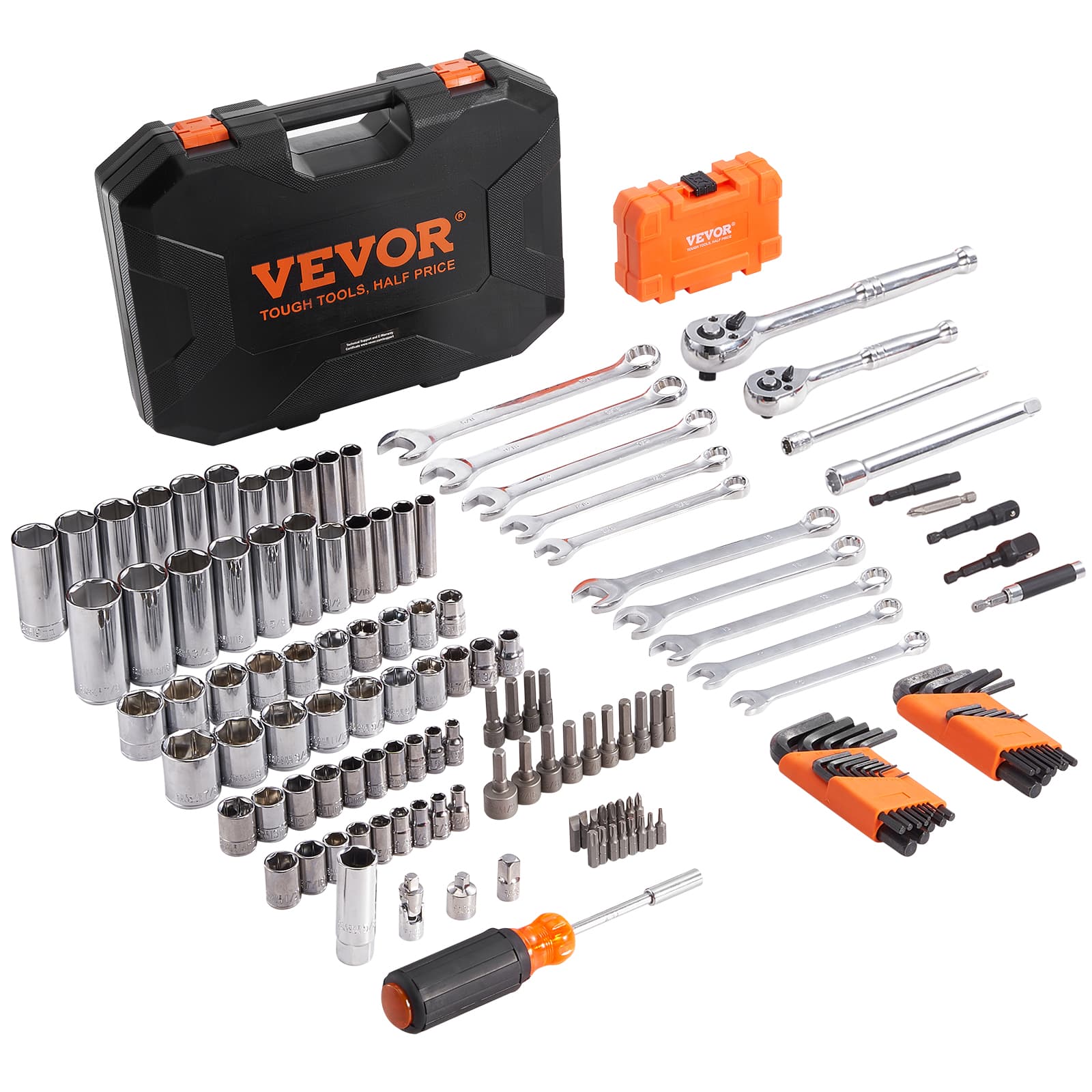VEVOR Mechanics Tool Set And Socket Set,  Drive Deep And Standard Sockets, 145 Pcs SAE And Metric Mechanic Tool Kit With Bits, Combination Wrench, Hex Wrenches, Accessories, Storage Case - image 4