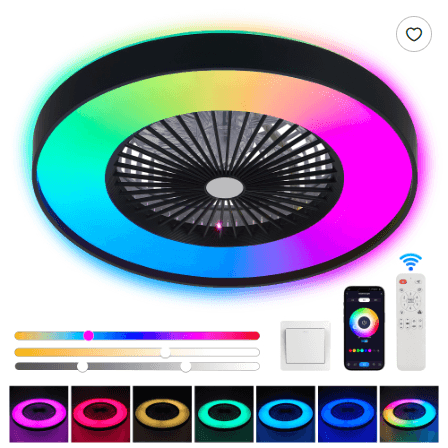 23 Inch Black Ceiling Fan Light With LED RGB   Dimmable & Color Changing, APP & Remote Control, Modern Smart Ceiling Fan For Living Room, Bedroom, And Dining Room  Silent 6-Speed Reversible DC Motor - image 5