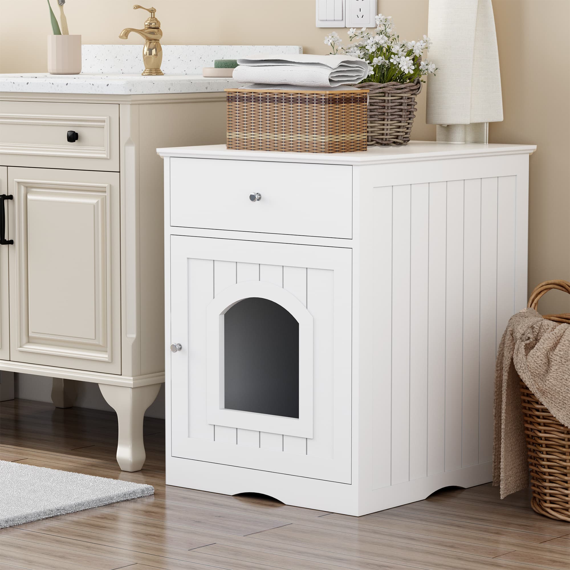 Wooden Pet House Litter Box Fence With Drawers - image 8