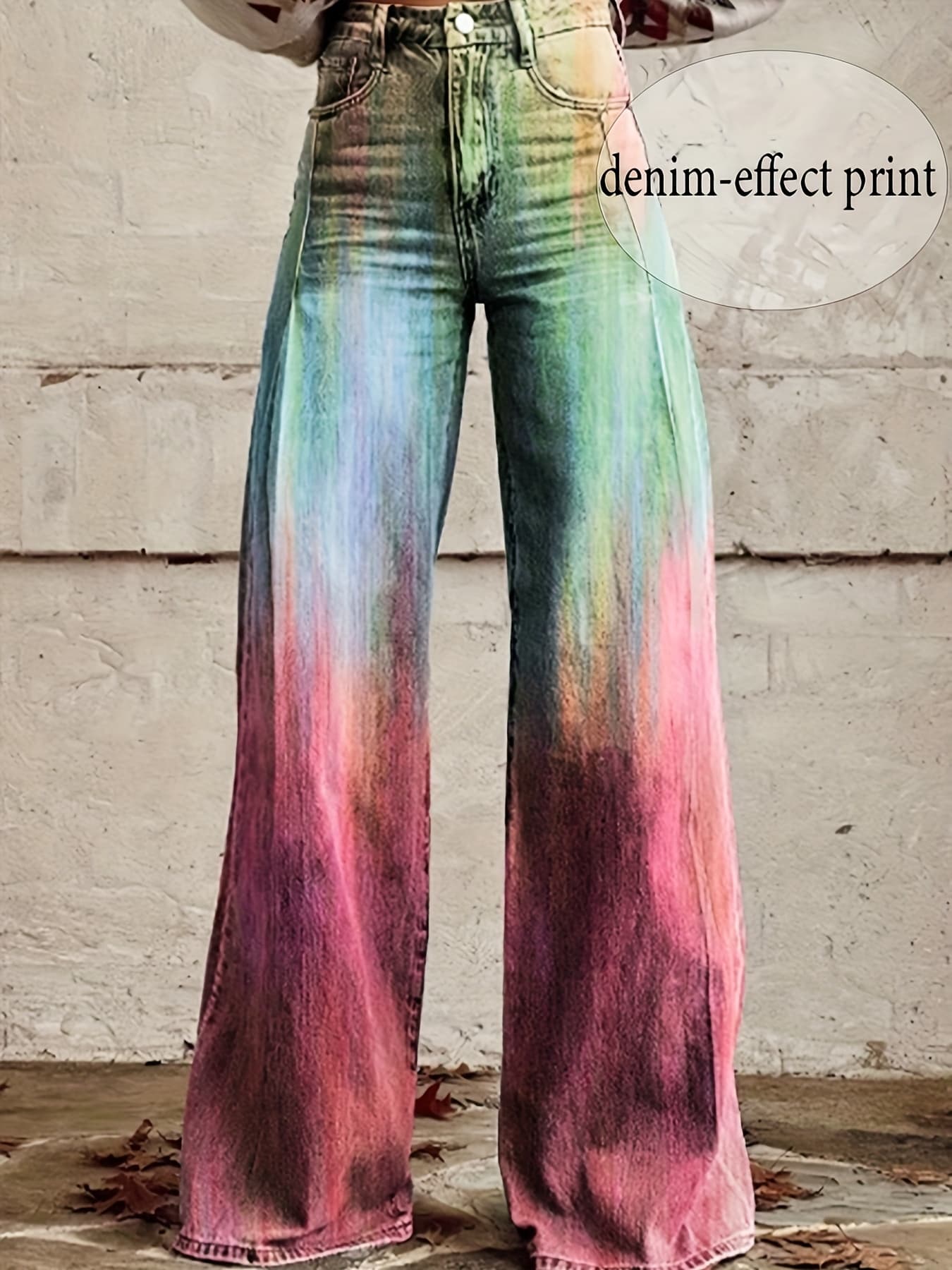 Self-pick-up Plus Size Women'S Casual Faux Denim Printed Loose Trousers Only Self-pickup Is Supported - image 7