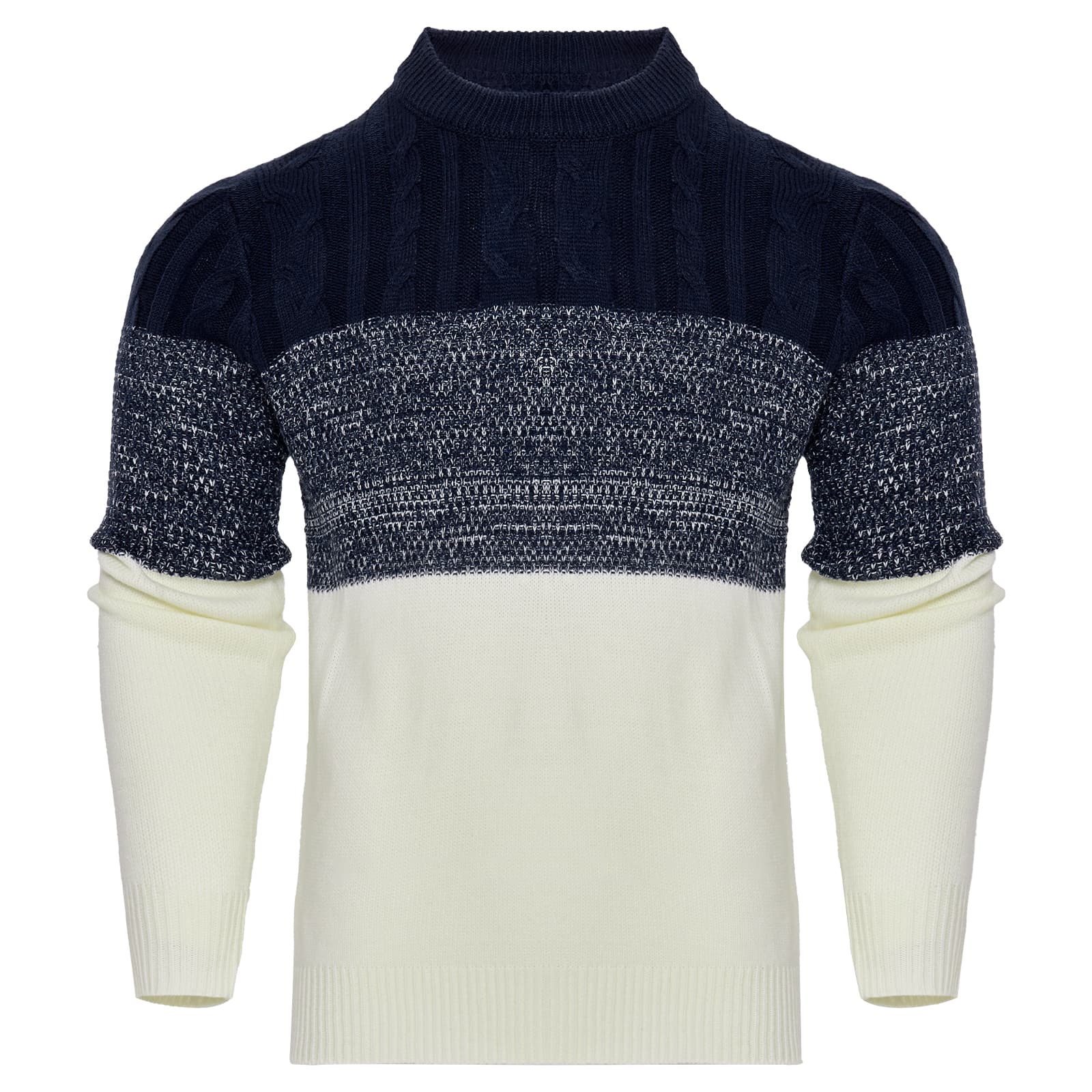 Men's Casual Color Block Long Sleeve Cable Knit Pullover Sweater - image 2
