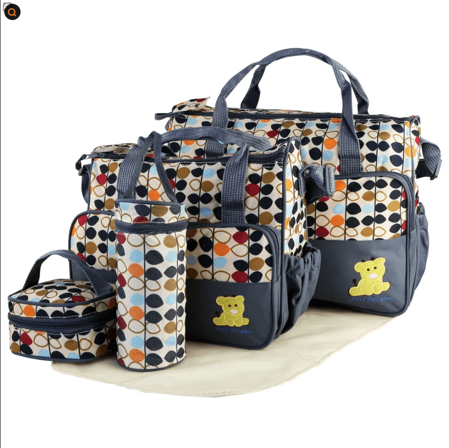 5PCS Baby Nappy Diaper Bags Set Mummy Diaper Shoulder Bags W Nappy Changing Pad Insulated Pockets Travel Tote Bags - image 3