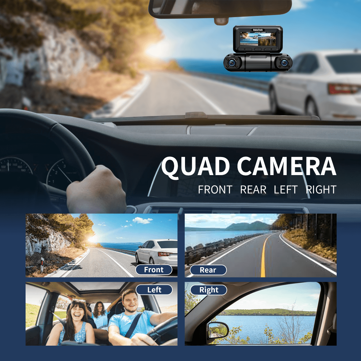 Hainatech 360 Degree View 4 Channel Dash Cam Front And Rear Inside Left Right, Dash Camera For Cars, Built-in GPS WiFi Night Vision, 24  7 Recording Parking Mode Monitor, Free 128G Card - image 2