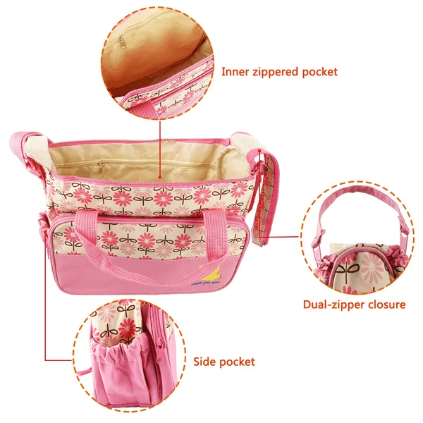 5PCS Baby Nappy Diaper Bags Set Mummy Diaper Shoulder Bags W Nappy Changing Pad Insulated Pockets Travel Tote Bags - image 7