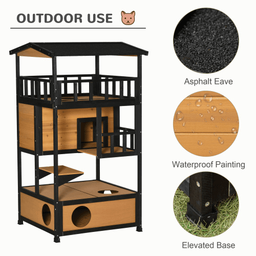Wooden Outdoor Cat House, Wild Cat Shelter Kitten Tree - image 3