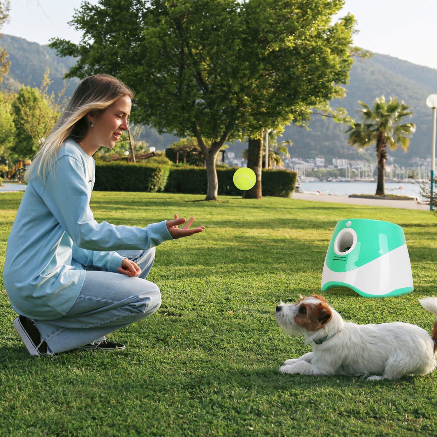 1Pc Automatic Dog Ball Launcher Toy Included 6 Tennis Balls Dog With 3 Adjustable Launch Distance Interactive Ball Thrower Fetch Machine For Small Medium Dogs - image 2