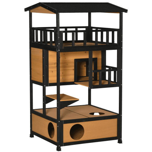 Wooden Outdoor Cat House, Wild Cat Shelter Kitten Tree - image 6