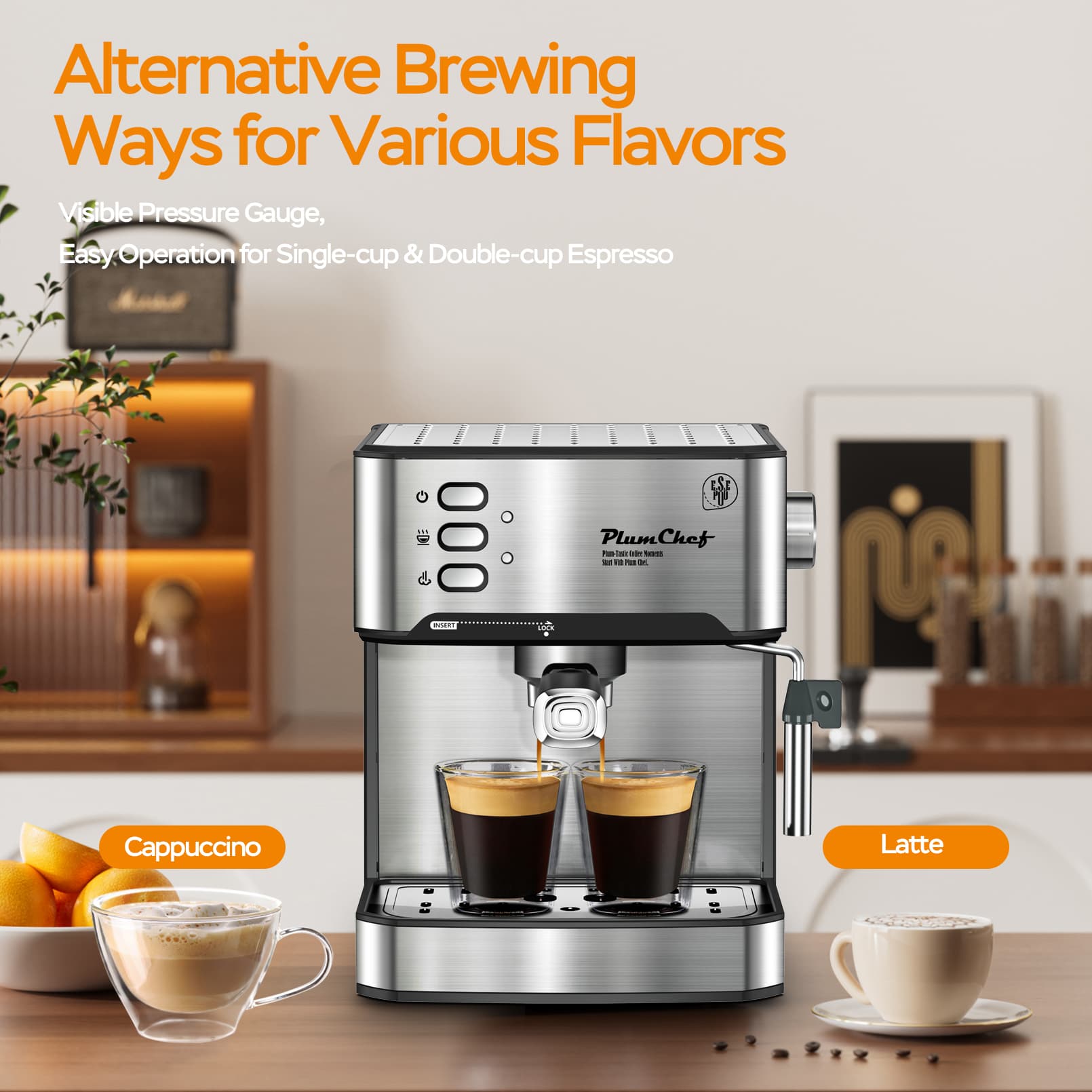 20 Bar Espresso Machine With Milk Frother, Single & Double Shot, ESE Pod Compatible, Visual Display Of Pressure, Removable Water Tank, Cappuccino, Latte, Machiato, Amazon Resale Prohibited