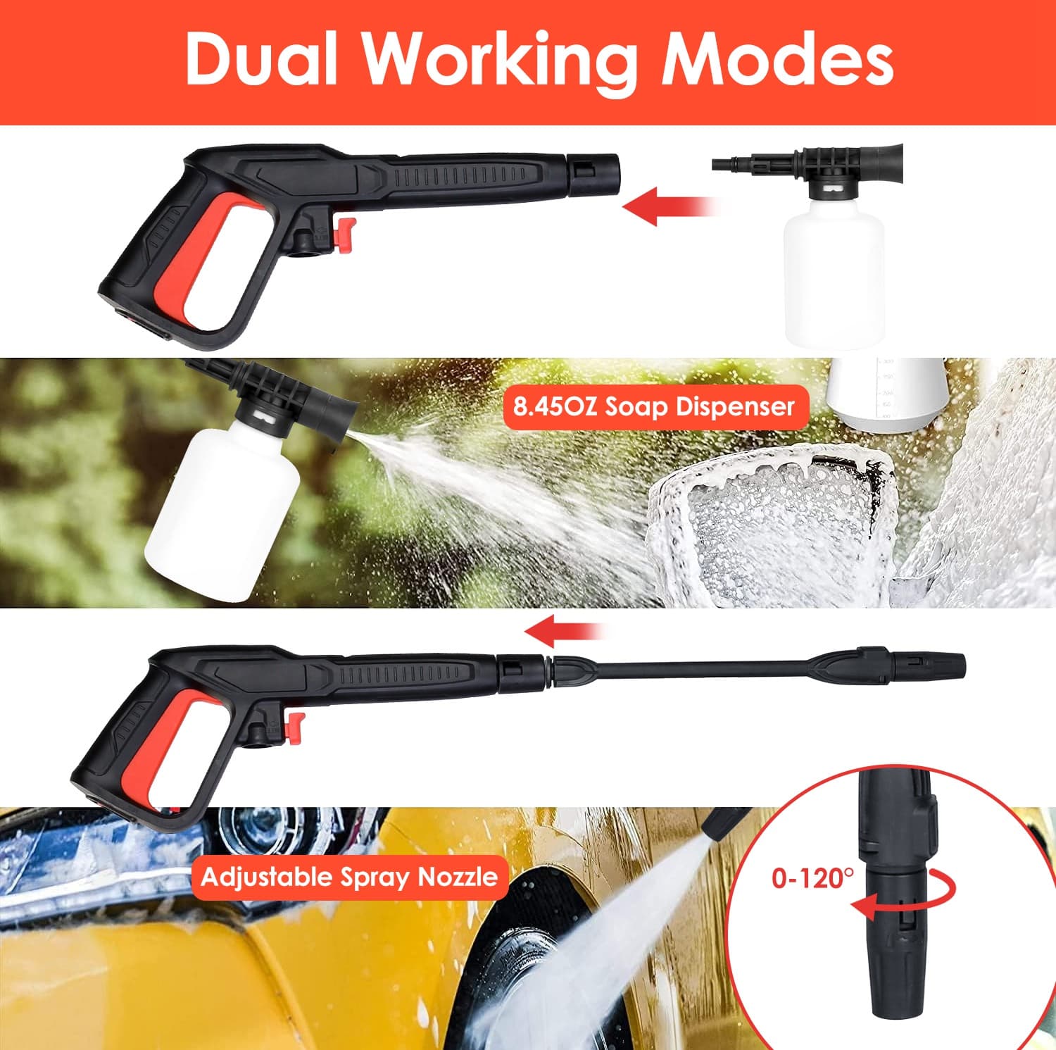 1Pc Electric High Pressure Washer 1740PSI  Powerful Car Washer Pressure Cleaner With Adjustable Spray Nozzle Soap Dispenser IPX5 Waterproof For Patio Garden Driveway - image 3