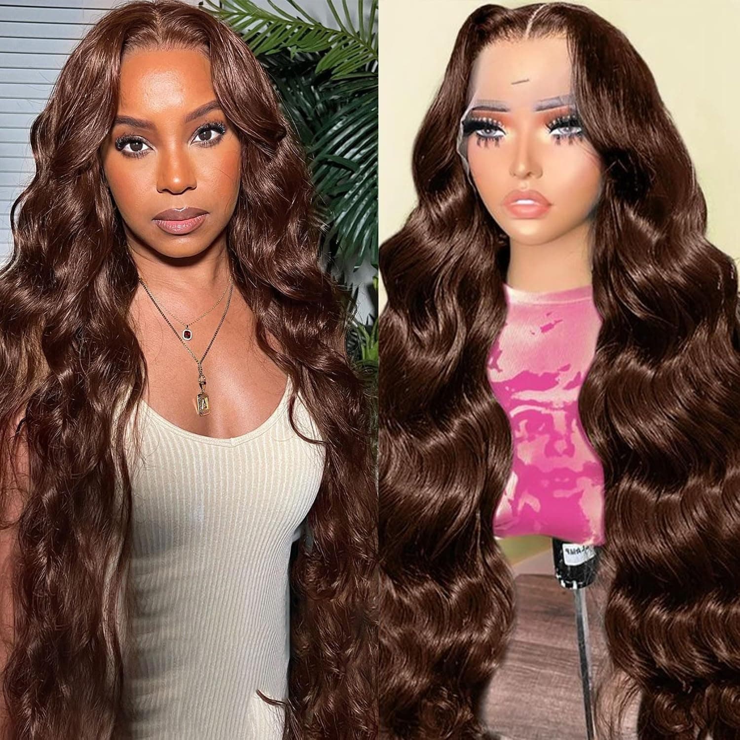 13x4 Lace Frontal Human Hair Wig Brown Body Wave Density - image 3