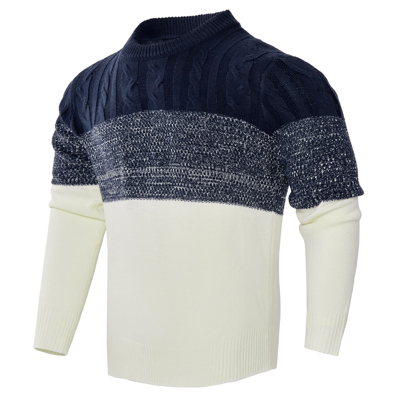 Men's Casual Color Block Long Sleeve Cable Knit Pullover Sweater - image 5