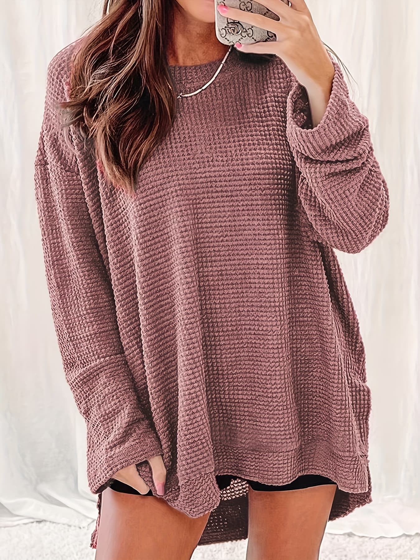 Self-pick-up Plus Size Women'S Casual Round Neck Long Sleeve T-Shirt Solid Colour Waffle Top Only Self-pickup Is Supported - image 2