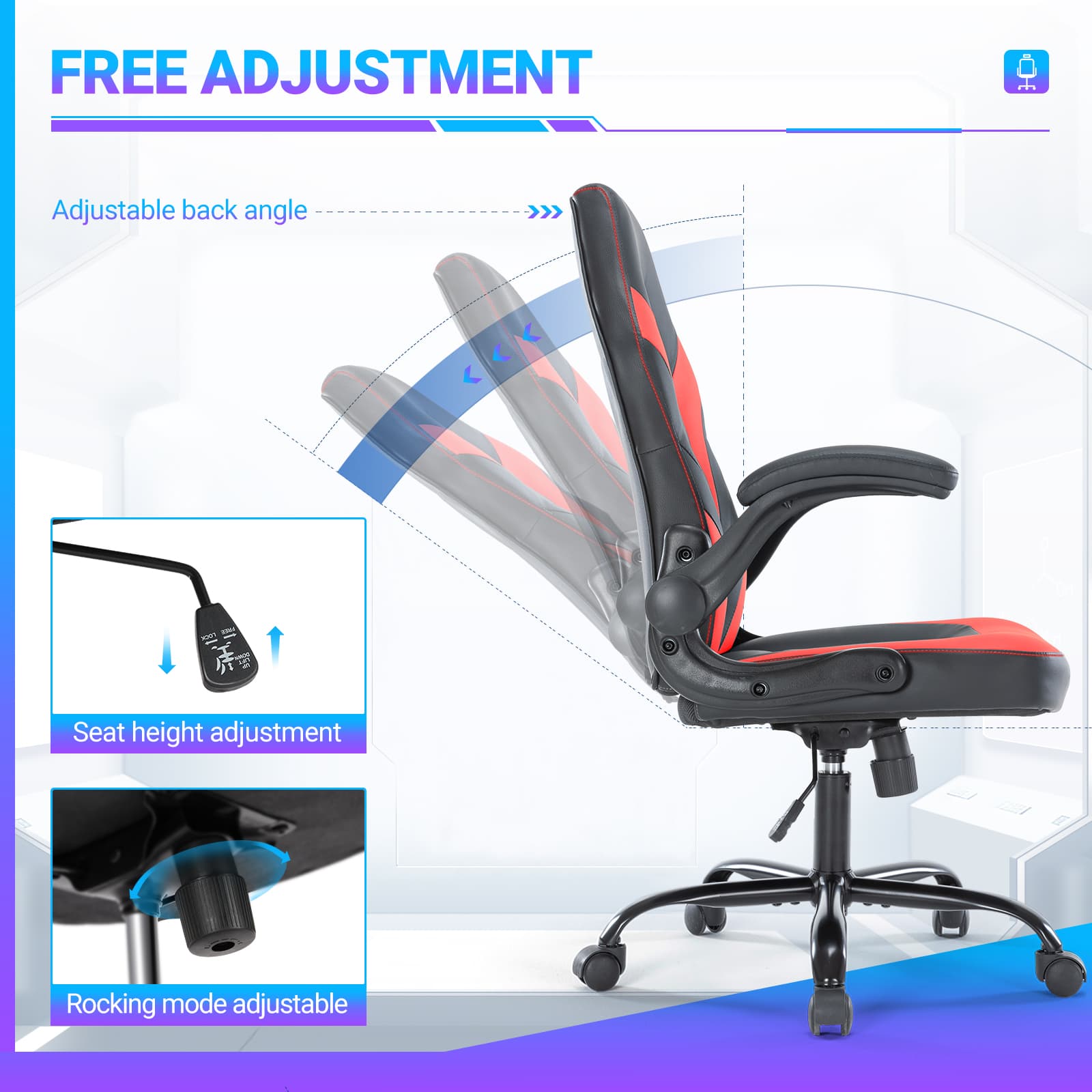 PU Leather Ergonomic Office Chair Swivel Computer Gaming Chair With Lumbar Support - image 6