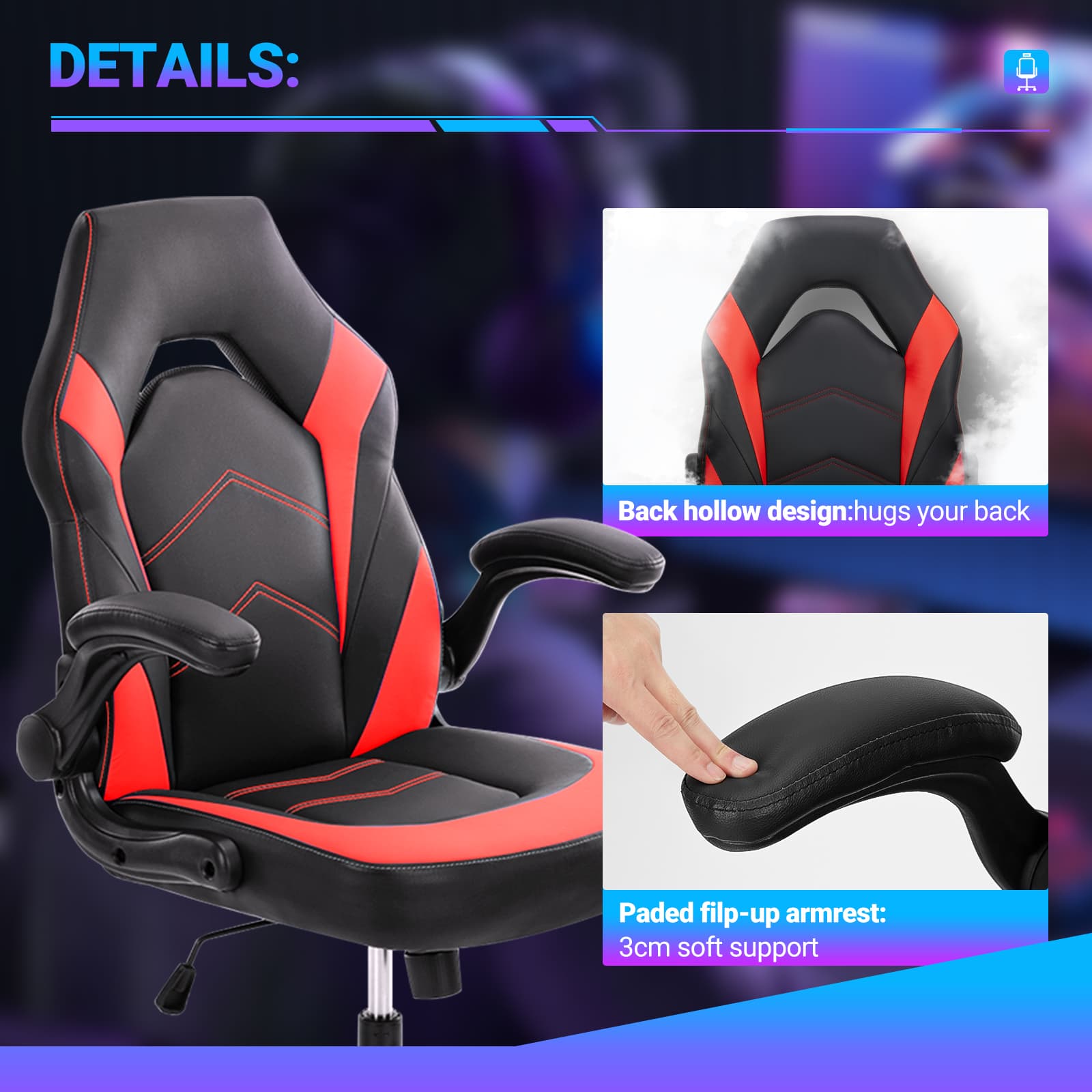 PU Leather Ergonomic Office Chair Swivel Computer Gaming Chair With Lumbar Support - image 4