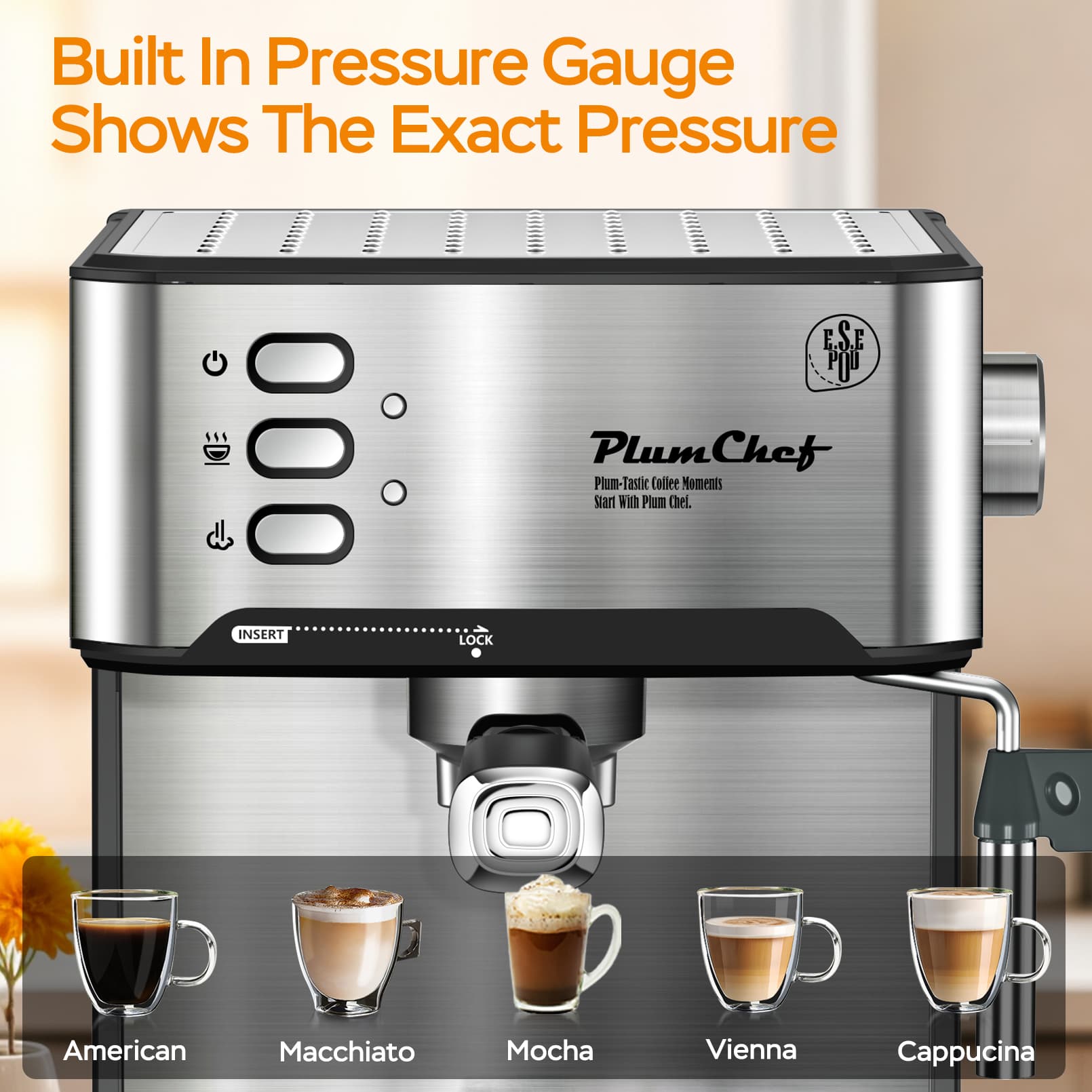 20 Bar Espresso Machine With Milk Frother, Single & Double Shot, ESE Pod Compatible, Visual Display Of Pressure, Removable Water Tank, Cappuccino, Latte, Machiato, Amazon Resale Prohibited - image 6
