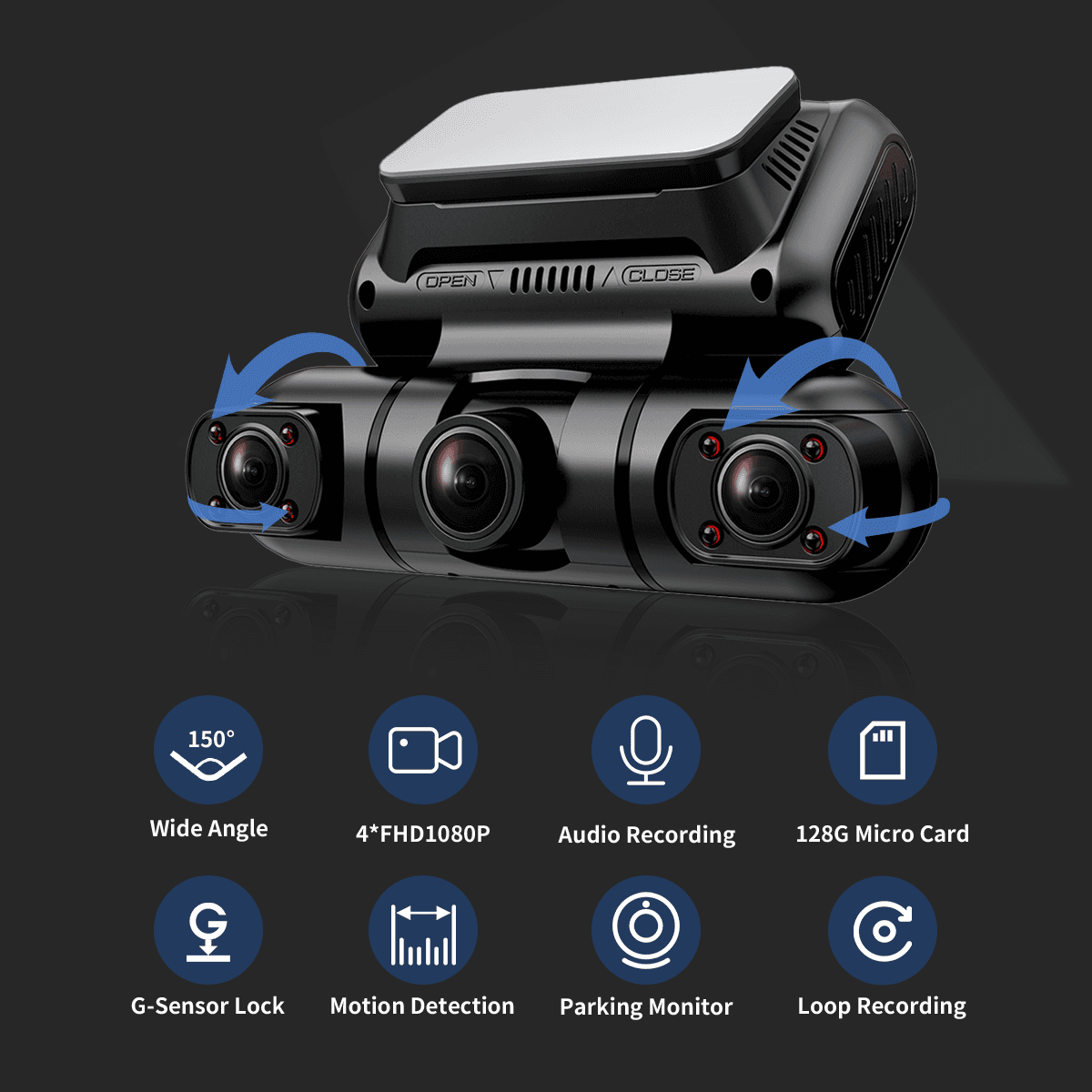 Hainatech 360 Degree View 4 Channel Dash Cam Front And Rear Inside Left Right, Dash Camera For Cars, Built-in GPS WiFi Night Vision, 24  7 Recording Parking Mode Monitor, Free 128G Card - image 3