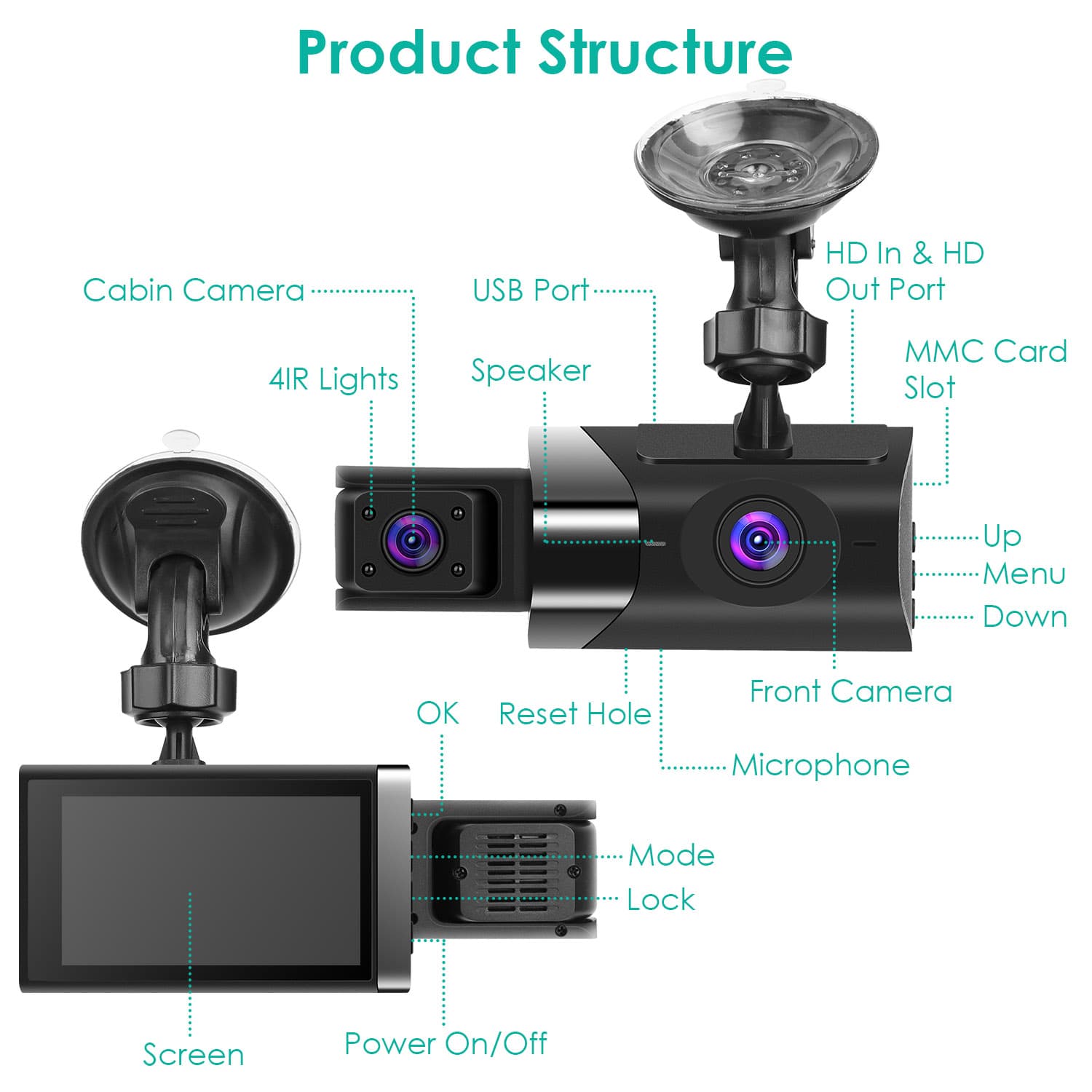 2K Car DVR 3 Channel Dash Cam Camcorder Camera Recorder With 140 Degree Angle GPS WiFi Night Vision G-sensor Loop Recording Parking Monitor - image 4