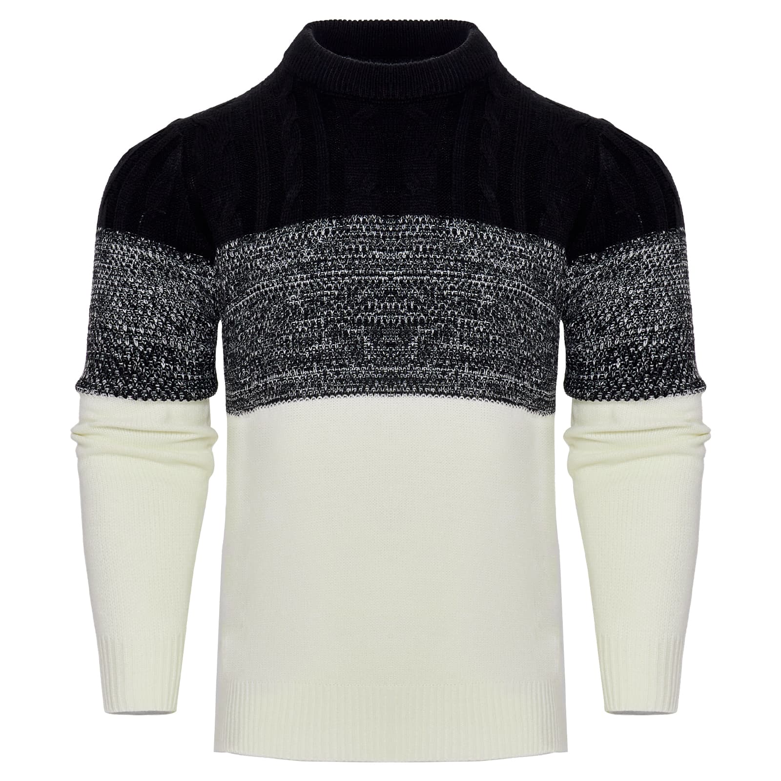 Men's Casual Color Block Long Sleeve Cable Knit Pullover Sweater - image 6