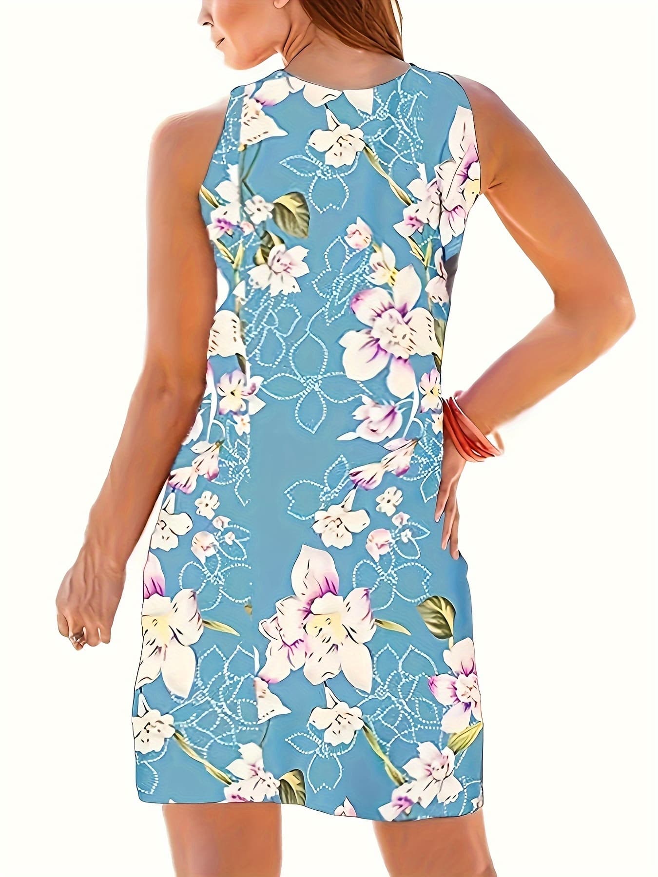 Self-pick-up Plus Size Women's Printed V Neck Micro Stretch Tank Dress Fashion Casual Dresses  Only Self-pickup Is Supported - image 7