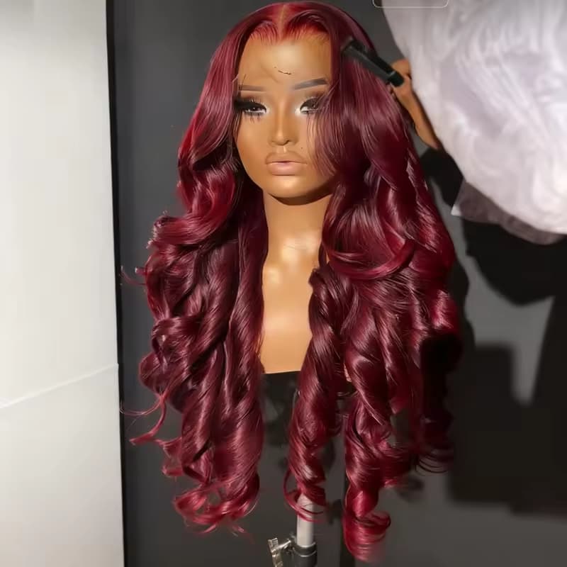 13x6 Human Hair Lace Wig, High-Definition Burgundy Lace Wig, Human Hair With Aligned Cuticle Layer, Indian Hair Wig - image 6