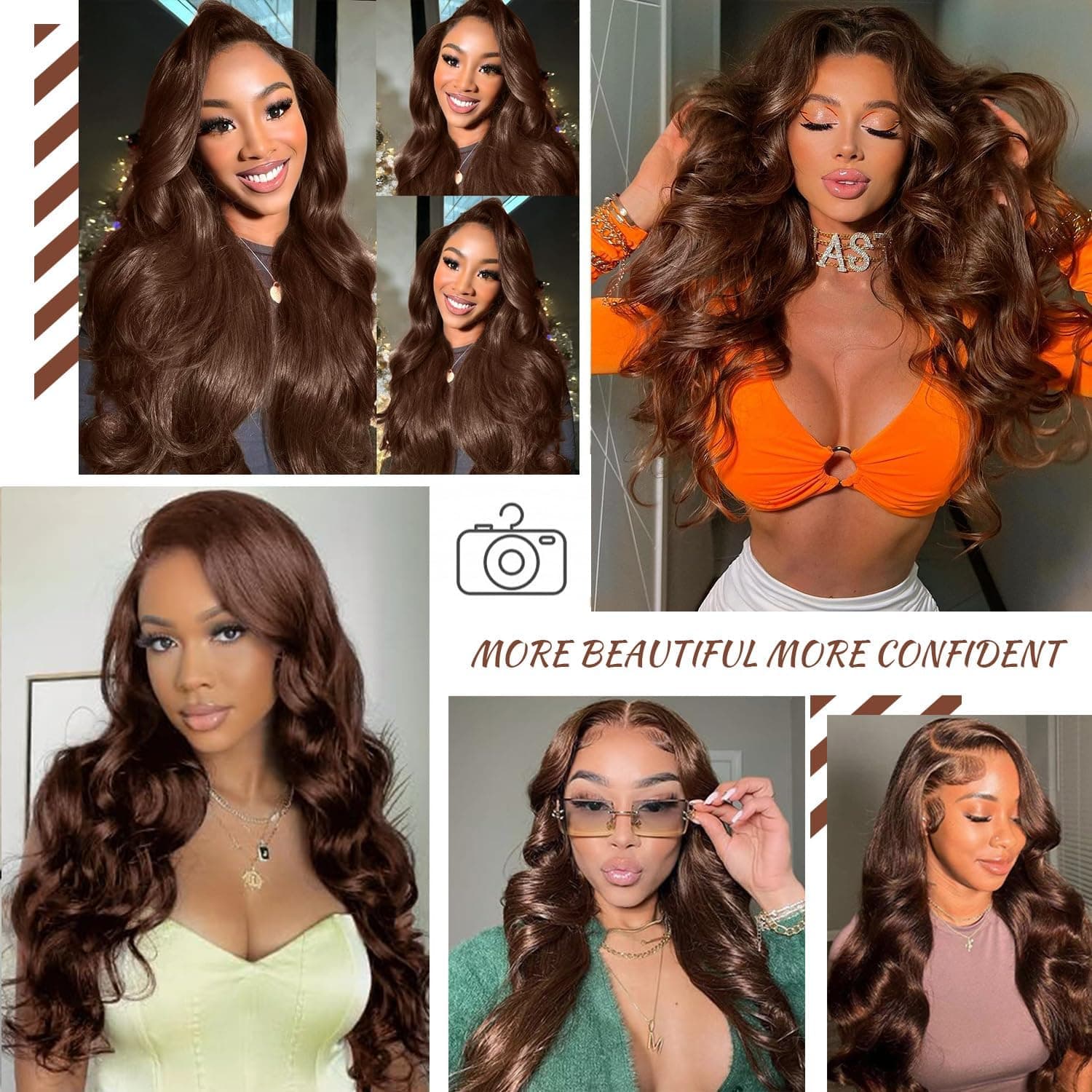 13x4 Lace Frontal Human Hair Wig Brown Body Wave Density - image 2