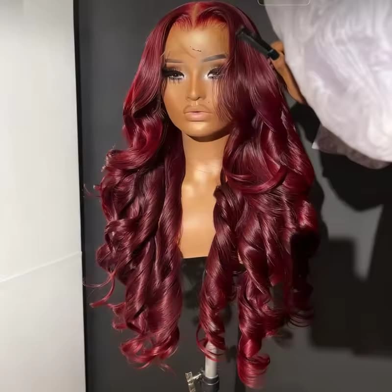 Body Wave Human Hair Wig 13x4 HD Burgundy Lace Front Wig Human Hair With Aligned Cuticle Brazilian Wig - image 3
