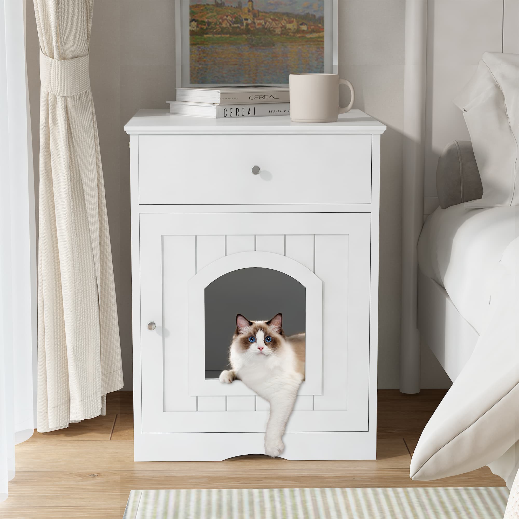 Wooden Pet House Litter Box Fence With Drawers - image 4