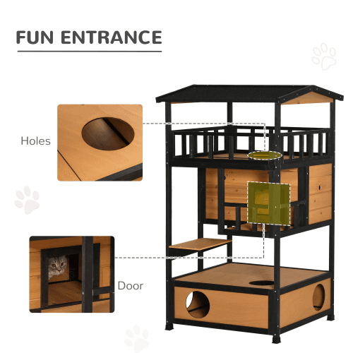Wooden Outdoor Cat House, Wild Cat Shelter Kitten Tree - image 7