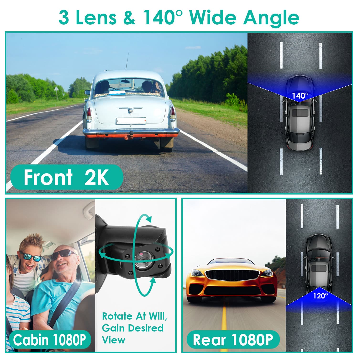 2K Car DVR 3 Channel Dash Cam Camcorder Camera Recorder With 140 Degree Angle GPS WiFi Night Vision G-sensor Loop Recording Parking Monitor - image 5