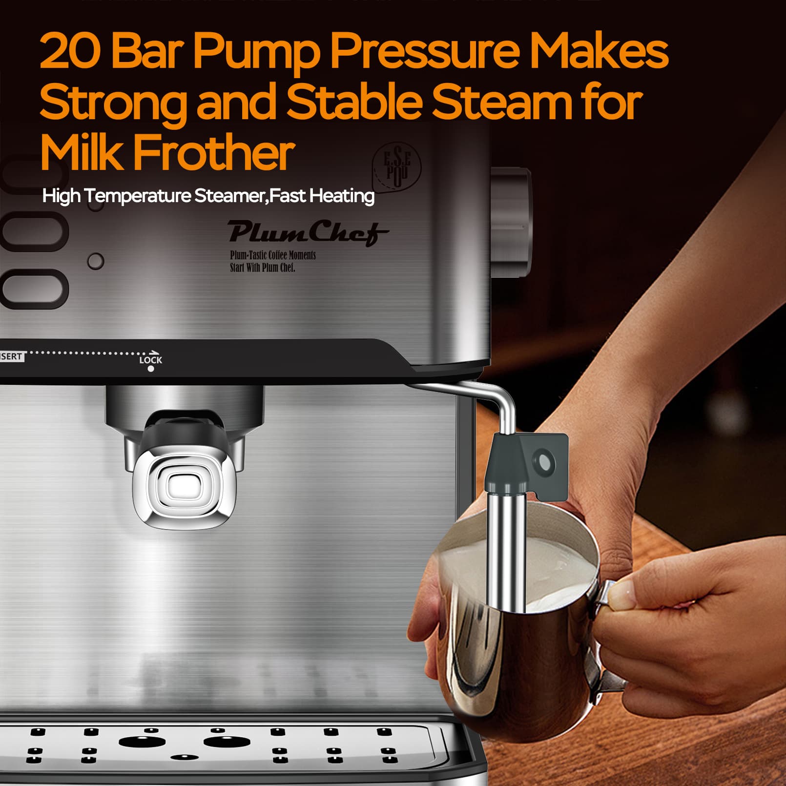 20 Bar Espresso Machine With Milk Frother, Single & Double Shot, ESE Pod Compatible, Visual Display Of Pressure, Removable Water Tank, Cappuccino, Latte, Machiato, Amazon Resale Prohibited - image 3