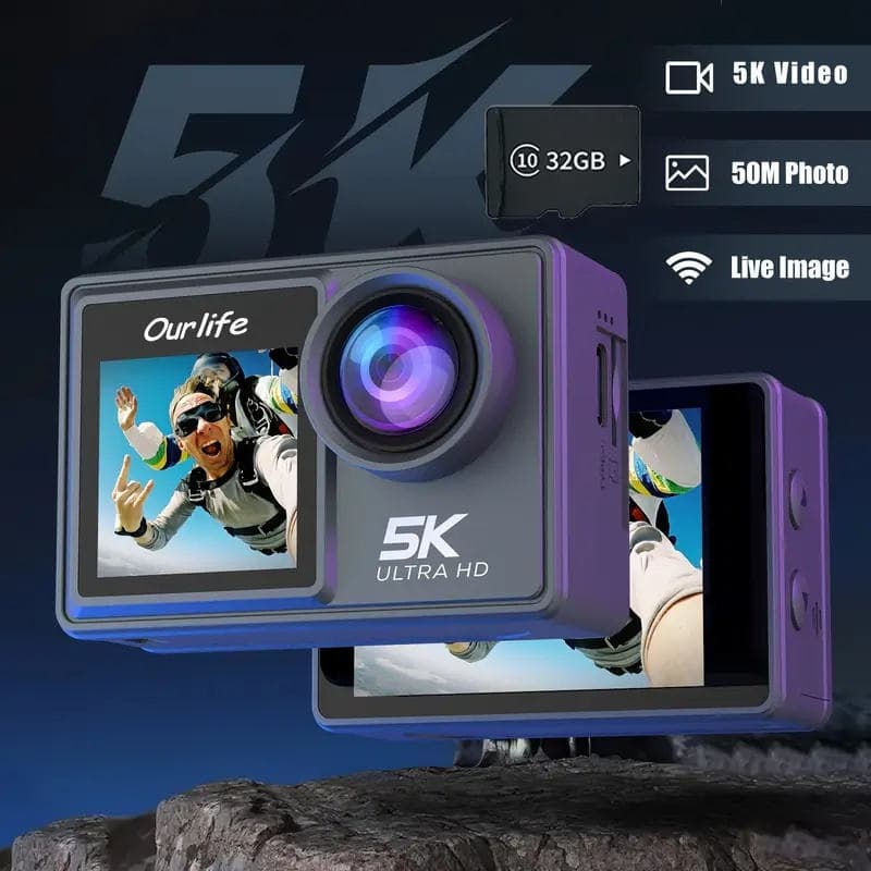 Ourlife 5K 30fps Action Cam 50MP EIS Wifi Wireless Dual Dcreen Vlog Camera With 32GB Memory Card - image 2