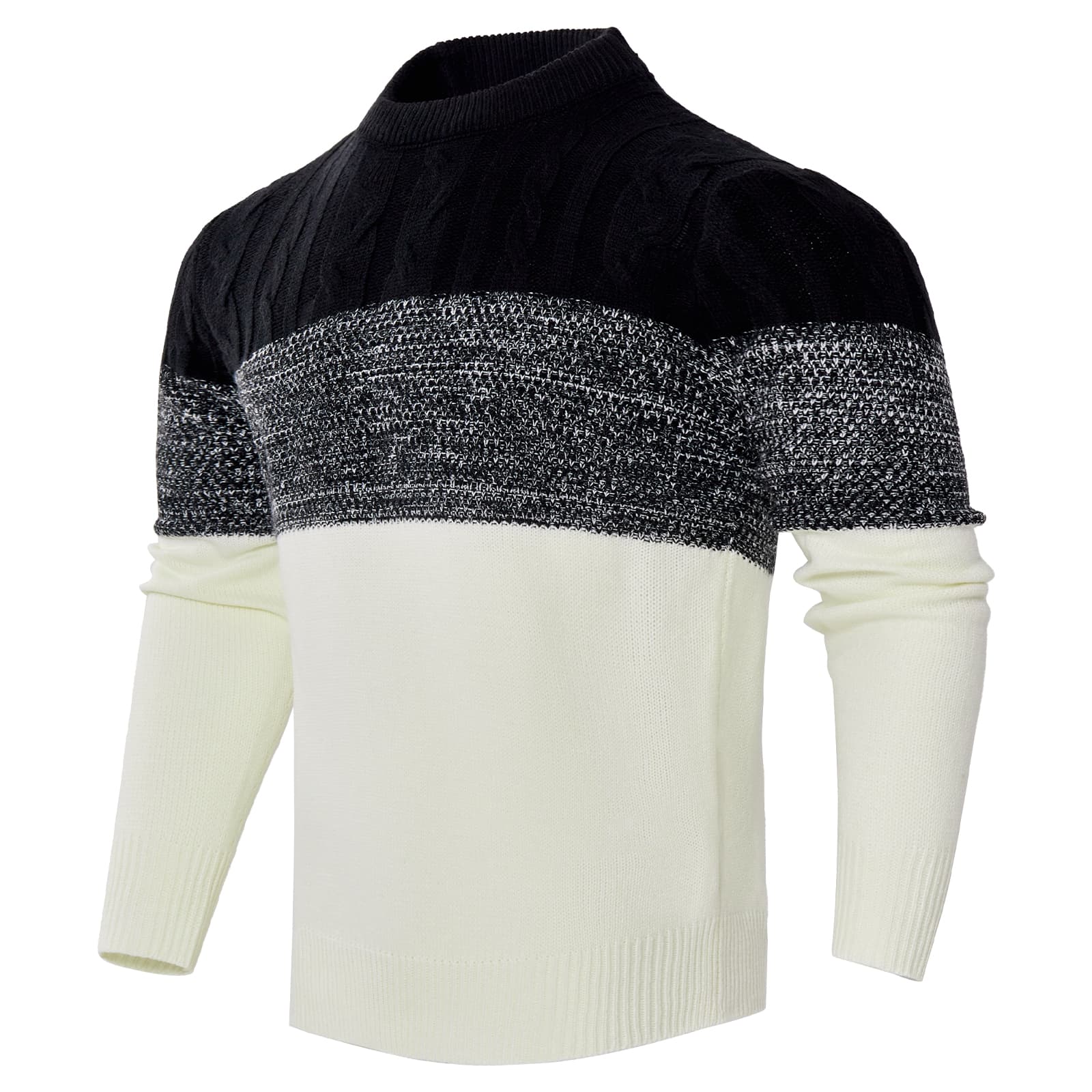 Men's Casual Color Block Long Sleeve Cable Knit Pullover Sweater - image 4