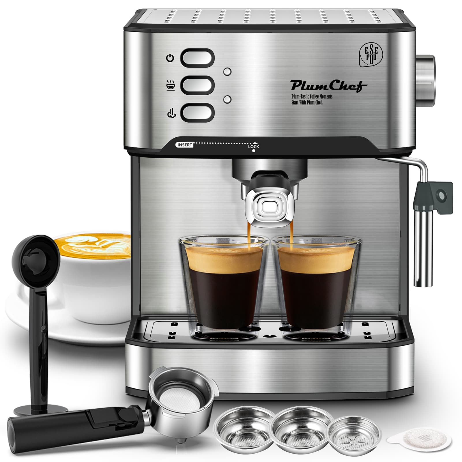 20 Bar Espresso Machine With Milk Frother, Single & Double Shot, ESE Pod Compatible, Visual Display Of Pressure, Removable Water Tank, Cappuccino, Latte, Machiato, Amazon Resale Prohibited - image 2