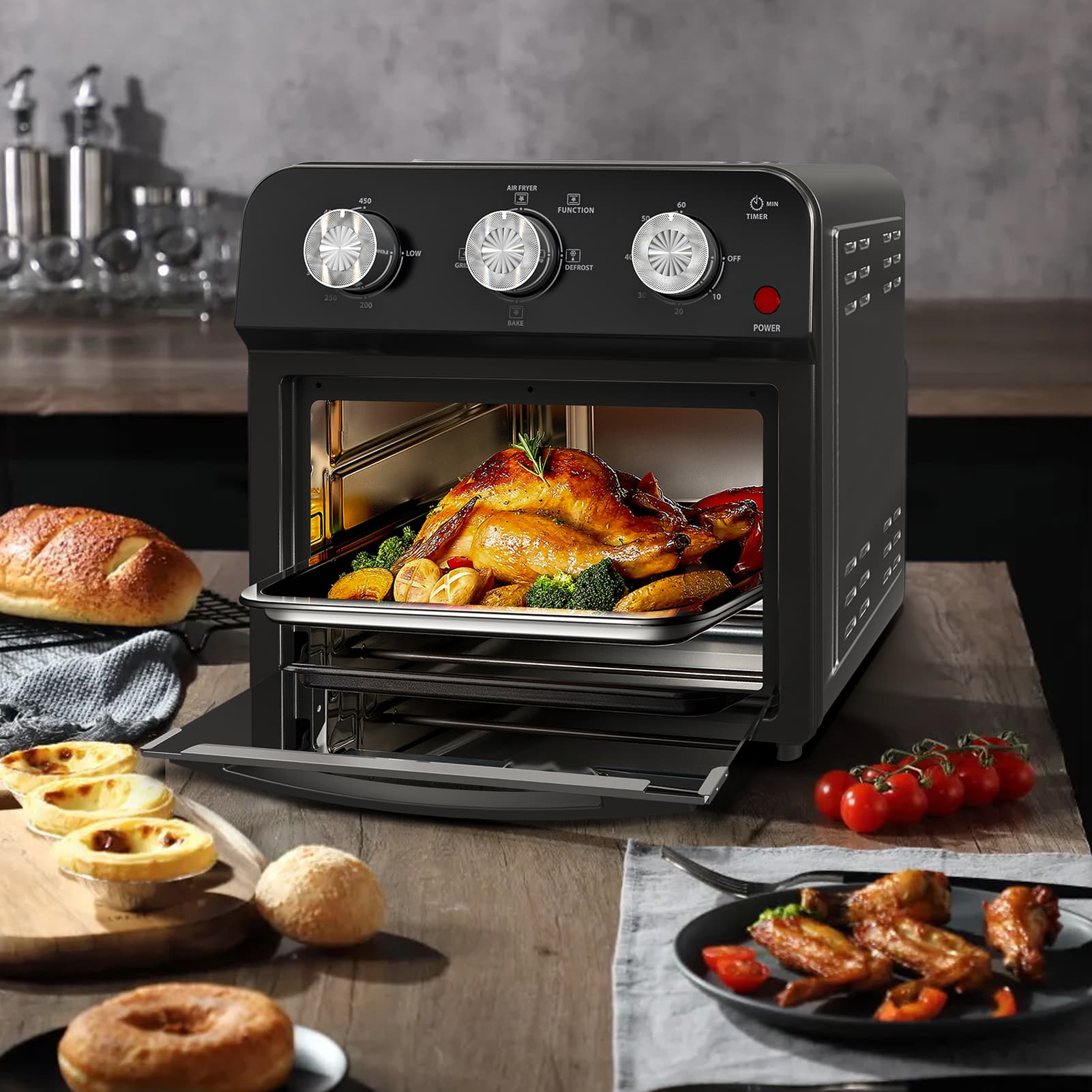 12.5 Qt Air Fryer With Advanced Multi-Function Cooking Grill, Air Fry, Defrost, Bake, Presets For French Fries, Pizza, Chicken, Fish, And Toast, Dual Knob Control, Amazon Resale Prohibited - image 3